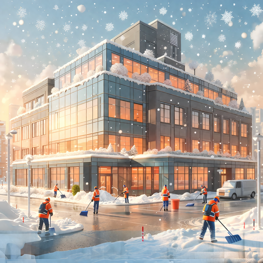 talveline linnamaastik ja lumi koristajad